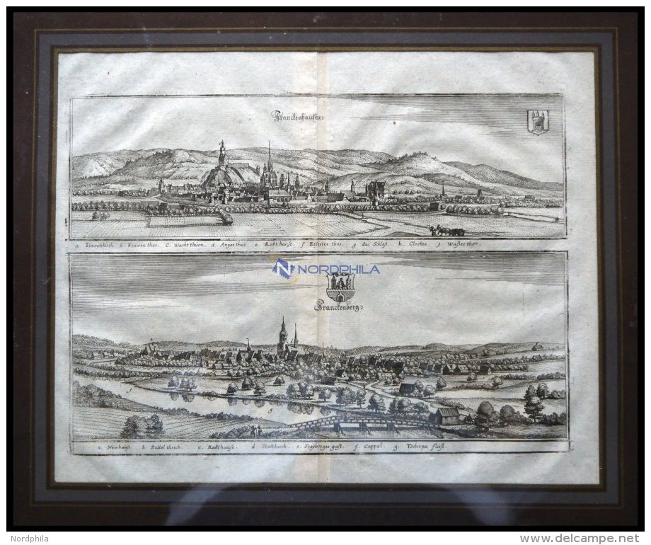 FRANKENHAUSEN Und FRANKENBERG, 2 Gesamtansichten Auf Einem Blatt, Kupferstich Von Merian Um 1645 - Lithographies