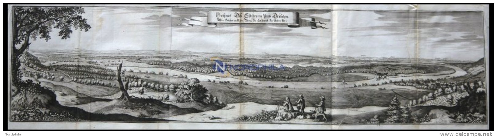 DRESDEN, Elbstrom Um Dresden, Kupferstich Von Merian Um 1645, Leichte Mängel - Lithographies