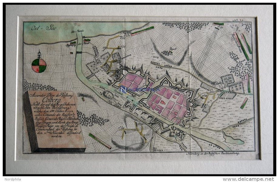 COLBERG, Festungsplan Der Belagerung Vom 3.10.1758, Altkolorierter Kupferstich Bei Raspische Buchhandlung 1760 - Lithographies