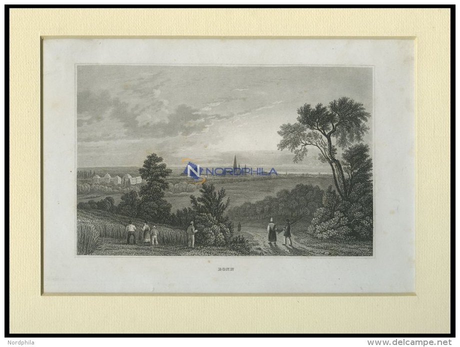 BONN, Ansicht Aus Der Ferne, Stahlstich Von B.I. Um 1840 - Lithographies