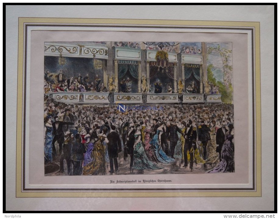 BERLIN: Ein Subscriptionsball Im Königlichen Opernhaus, Kolorierter Holzstich Um 1880 - Lithographies