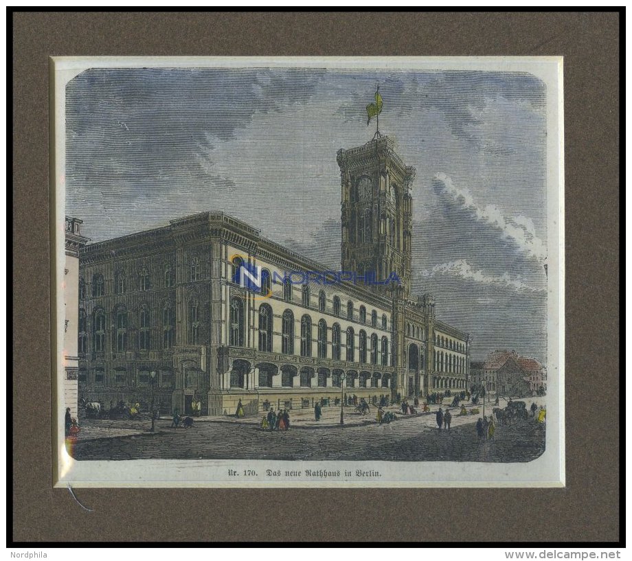 BERLIN: Das Neue Rathaus, Kolorierter Holzstich Um 1880 - Lithographies