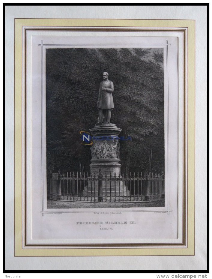 BERLIN: Denkmal Friedrich Wilhelm III., Stahlstich Von Schwarz/Strunz Um 1833 - Lithographies