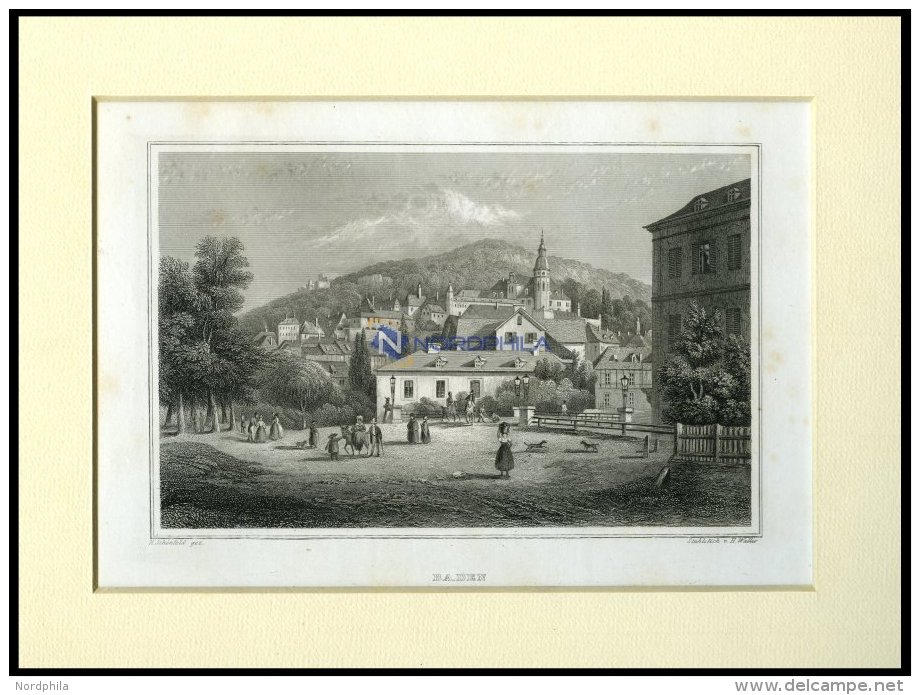 BADEN, Teilansicht, Stahlstich Von Schönfeld/v. H. Wallis, 1840 - Lithographies