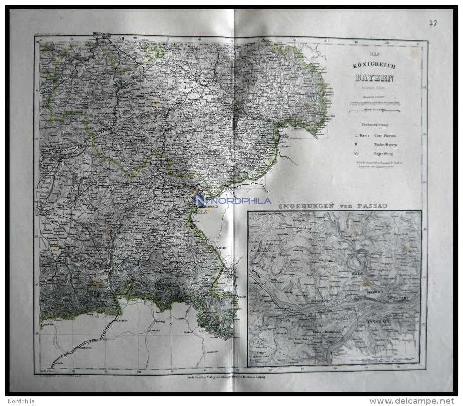 Generalkarte, Der Südöstliche Teil, Grenzkolorierter Stahlstich Aus Meyers Hand-Atlas, 1875 - Other & Unclassified