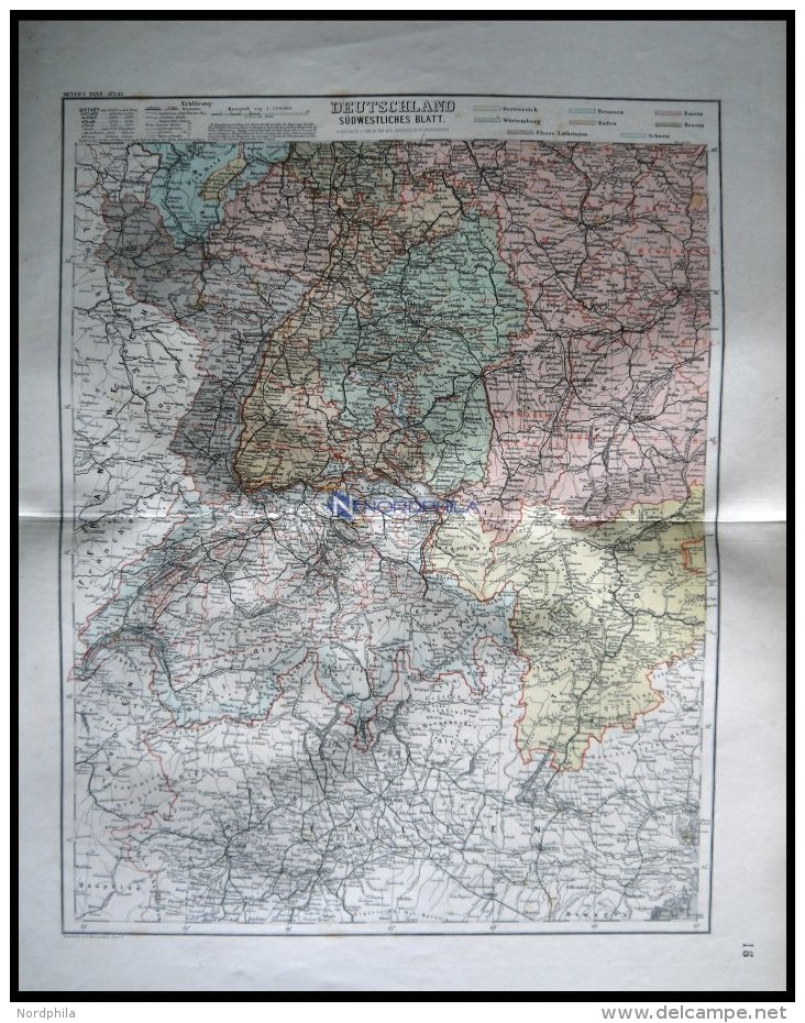 Deutschland, Südwestlicher Teil, Kolorierter Stahlstich Aus Meyers Hand-Atlas, 1875 - Other & Unclassified