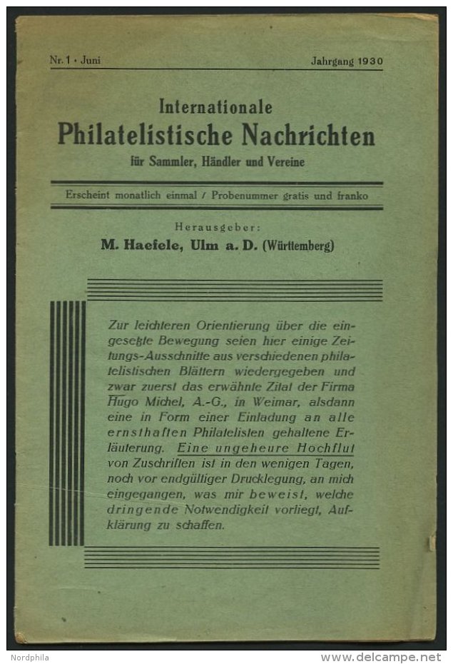 PHIL. LITERATUR Internationale Philatelistische Nachrichten Für Sammler, Händler Und Vereine, Heft 1/1930 Und - Philately And Postal History