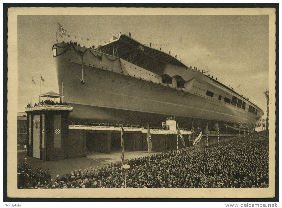 ALTE POSTKARTEN - SCHIFFE 1943, Stapellauf Des Ersten Deutschen Flugzeugträgers Graf Zeppelin In Kiel, Ansichtskart - Other & Unclassified
