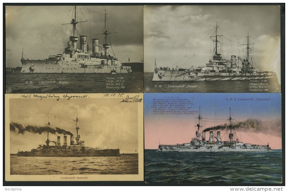 ALTE POSTKARTEN - SCHIFFE Linienschiffe, 4 Verschiedene Ansichstkarten Von 1916-25, Mit Der Hannover, Schlesien, Wettin - Andere & Zonder Classificatie