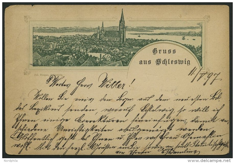 DEUTSCHLAND ETC. SCHLESWIG, Gruss Aus..., Lithokarte Von 1897, Gebrauchsspuren - Covers & Documents