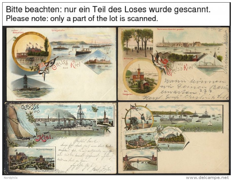 DEUTSCHLAND ETC. KIEL, Sammlung Von 200 Verschiedenen Ansichtskarten In 2 Briefalben, Mit Seltenen Lithographien, Vielen - Kiel