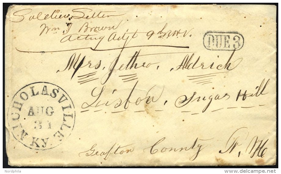 FELDPOST 1863, Soldatenbrief Aus Nicholasville Mit Schwarzem K1, Feinst, RR! - Used Stamps