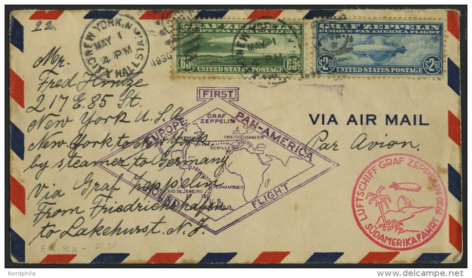 USA 326,328 BRIEF, Scott C 13,15, 1930, 65 C. Und 2.60 $ Graf Zeppelin Auf Zeppelinbrief, Zähnung Teils Etwas Gebr& - Used Stamps