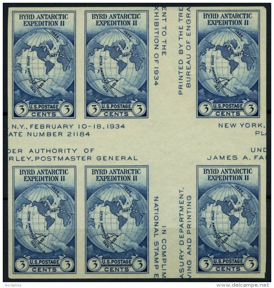 USA 359S LP Hz (*), Scott 753, 1933, 3 C. 2. Südpolexpedition, Herzstück Mit Senkrechtem Zwischenstegpaar, Wie - Used Stamps
