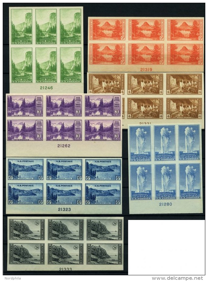 USA 364-73BS (*), Scott 740-49, 1935, Nationalparkjahr, Ungezähnt, In Sechserblocks Mit Plattennummer, Wie Verausga - Used Stamps