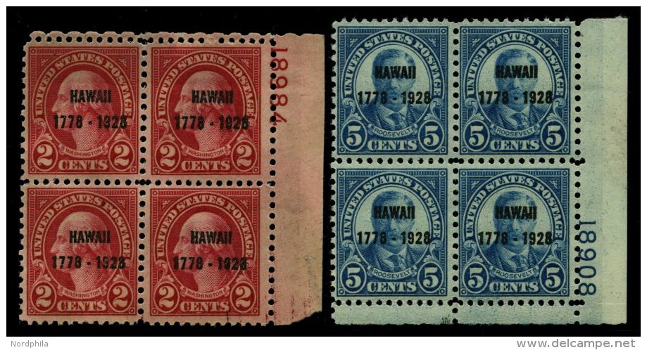 USA 311/2 VB **, Scott 647/8, 1928, Hawaii In Postfrischen Plattenviererblocks, Postfrisch, Pracht, $ 650 - Used Stamps