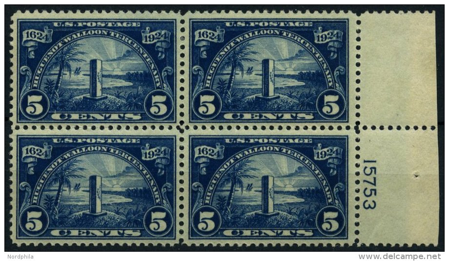 USA 292 VB *,** , Scott 616, 1924, 5 C. Landung Der Hugenotten Im Plattenviererblock, Falzreste, Eine Marke Postfrisch, - Used Stamps