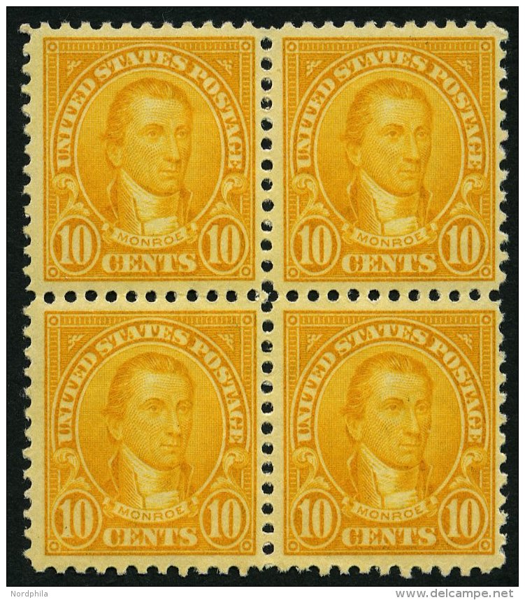 USA 272A VB **,* , Scott 562, 1923, 10 C. Monroe, Gezähnt L 11, Im Viererblock, Das Untere Paar Postfrisch, Pracht - Used Stamps