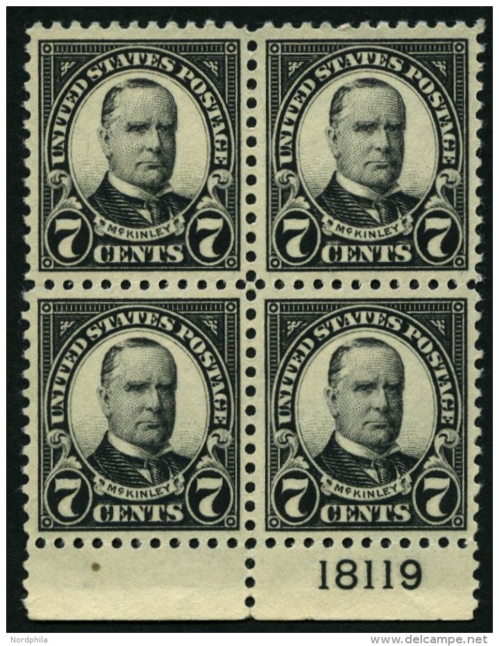 USA 269 VB **, Scott 559, 1923, 7 C. McKinley Im Postfrischen Plattenviererblock, Pracht - Used Stamps