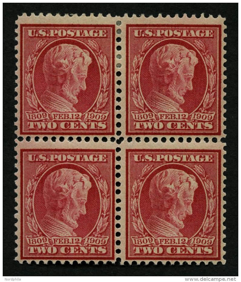 USA 175Ay VB **,* , Scott 369, 1909, 2 C. Lincoln, Wz. 1, Gezähnt L 12, Bläuliches Papier, Im Viererblock, 2 W - Used Stamps