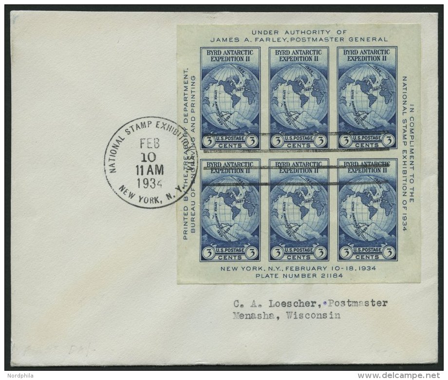 USA Bl. 4 BRIEF, 1934, Block Philatelistische Ausstellung New York, FDC, Pracht - Other & Unclassified