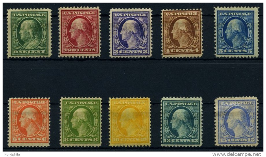 USA 162-71Ax *, Scott 331-40, 1909, 1 C. - 15 C. Franklin/Washington, Wz. 1, Gezähnt L 12, Falzreste, 5 Und 15 C. H - Used Stamps