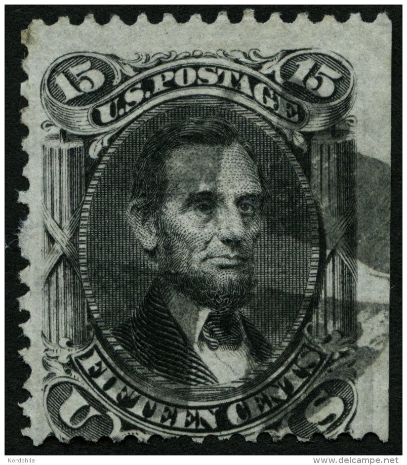 USA 22W O, Scott 98, 1861, 15 C. Lincoln, Waffeleinpressung Type VII, Rechts Ungezähnt (Randstück), üblic - Used Stamps