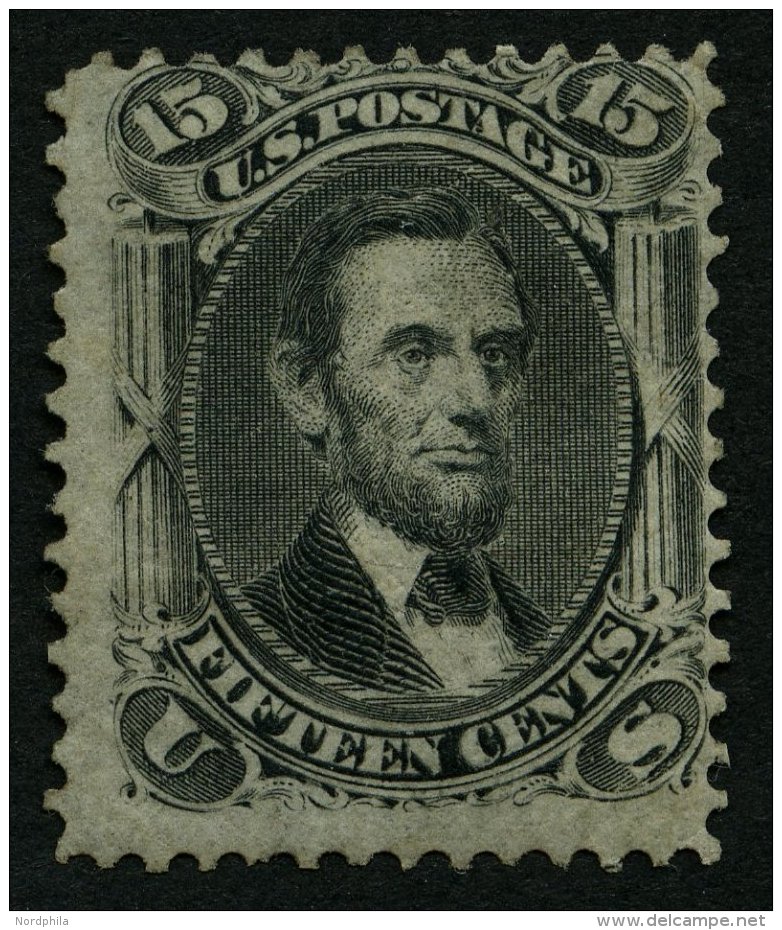 USA 22W *, Scott 98, 1867, 15 C. Lincoln, Mit Waffeleinpressung, Mehrere Falzreste, Feinst, $ 4250 - Used Stamps