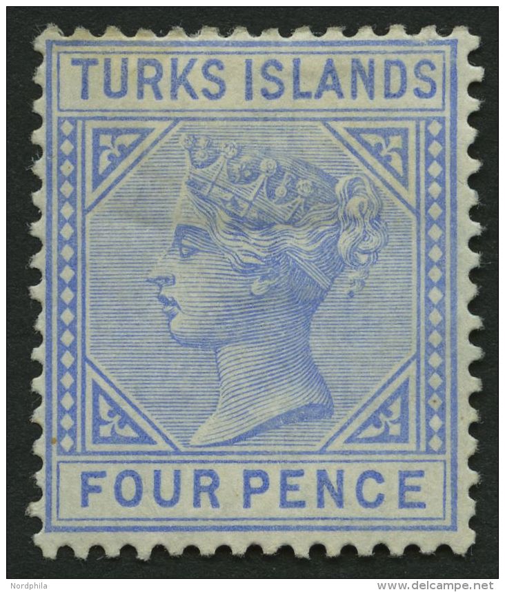 TURKS- UND CAICOS-INSELN 19 *, 1881, 4 P. Hellblau, Falzreste, Pracht, Mi. 120.- - Turks & Caicos (I. Turques Et Caïques)