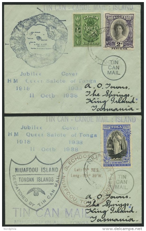 TONGA 39,56,72 BRIEF, 1938, TIN CAN MAIL, 2 Verschiedene Belege Mit Diversen Stempeln, Pracht - Tonga (1970-...)