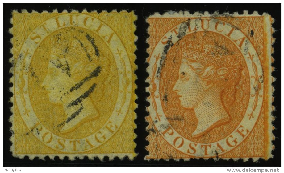 ST. LUCIA 8A,10A O, 1864, 4 P. Gelb Und 1 Sh. Orange, Gezähnt 121/2, 2 Werte üblich Gezähnt Pracht - St.Lucie (1979-...)