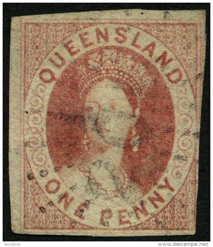 QUEENSLAND 1 O, 1860, 1 P. Braunkarmin, Rechts Unten Leicht Berührt Sonst Voll-breitrandig Pracht, Mi. 1300.- - Used Stamps