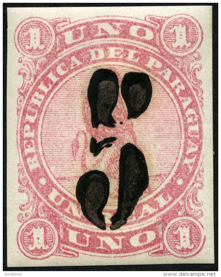 PARAGUAY 4IIb *, 1878, 5 C. Auf 1 R. Rosa, Aufdruck Schwarz, Falzrest, Breitrandig, Kabinett, Mi. 100.- - Paraguay