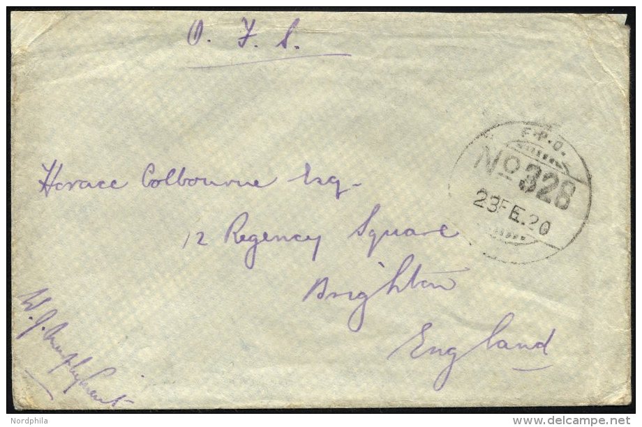 PALÄSTINA 1920, Feldpoststempel F.P.O./No. 328 Auf Feldpostbrief Der Britisch-indischen Truppen Aus Haifa, Feinst - Palestine