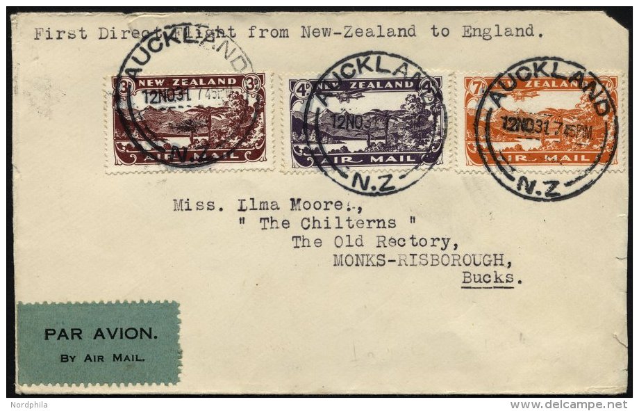 NEUSEELAND 181-83 BRIEF, 12.11.1931, Erstflug (Weihnachtsflug) NEUSEELAND-AUSTRALIEN-LONDON, Brief Feinst (Öffnungs - Other & Unclassified