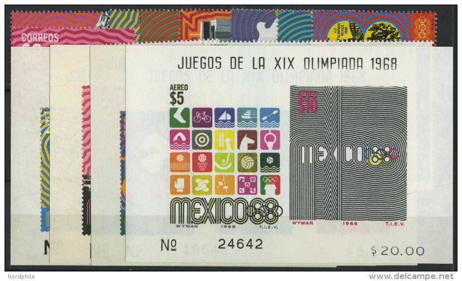 MEXIKO 1282-Bl. 18 **, 1968, Olympische Spiele, Komplette Garnitur, Pracht, Mi. 87.- - Mexico