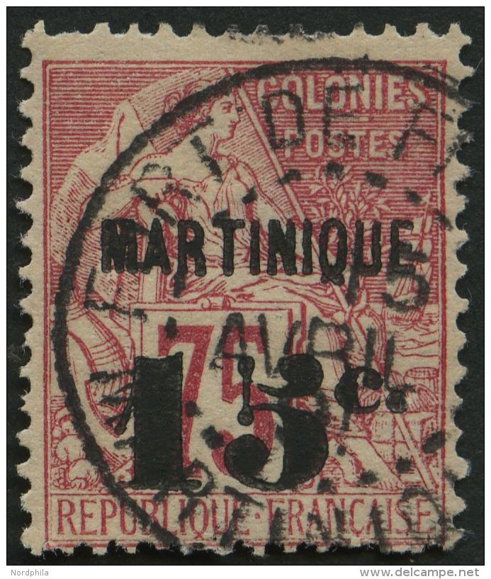 MARTINIQUE 17 O, 1888, 15 C. Auf 75 C. Karmin, Feinst/kleiner Zahnfehler, Signiert Köhler, Mi. 150.- - Other & Unclassified