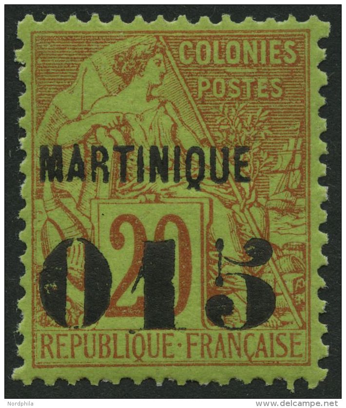 MARTINIQUE 13 *, 1891, 015 Auf 20 C. Rot Auf Grün, Falzrest, Pracht, Mi. 70.- - Other & Unclassified