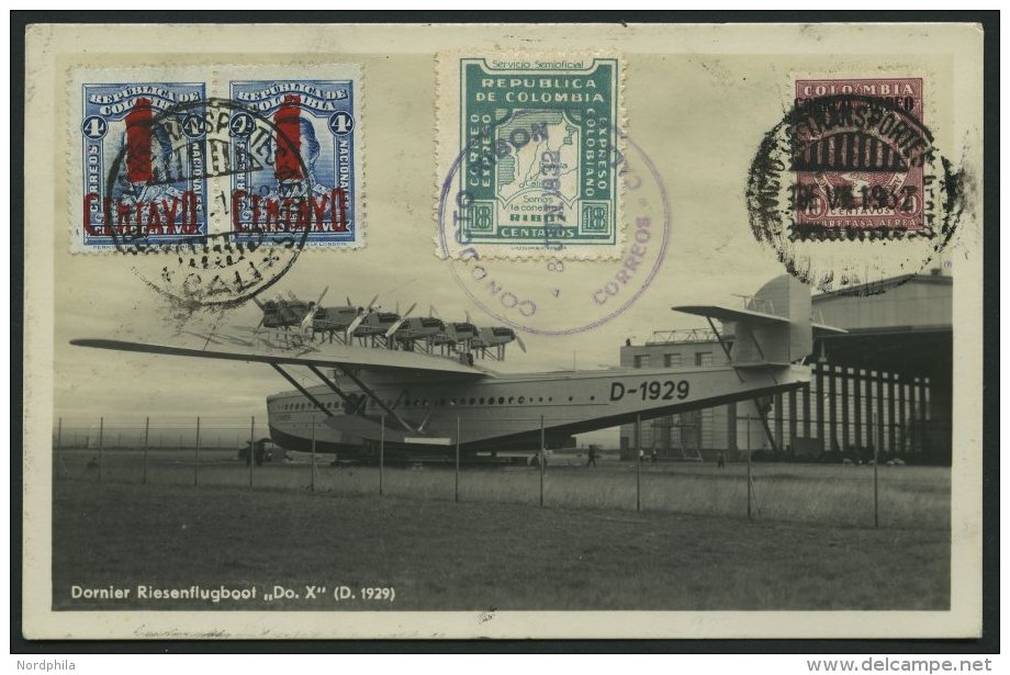 KOLUMBIEN 29.6.1932, Erstflugkarte Cali-Bogota, Rückseitige Frankatur Auf Fotokarte (DOX), Pracht - Colombia