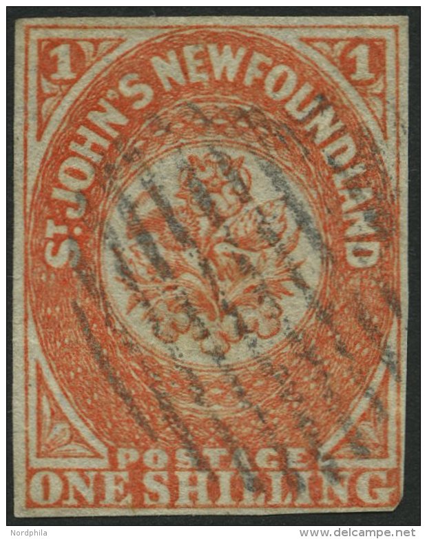 KANADA - NEUFUNDLAND 9b O, 1860, 1 Sh. Orange (SG.-Nr. 15) Untere Rechte Ecke Minimal Tangiert Sonst Vollrandiges Pracht - 1857-1861