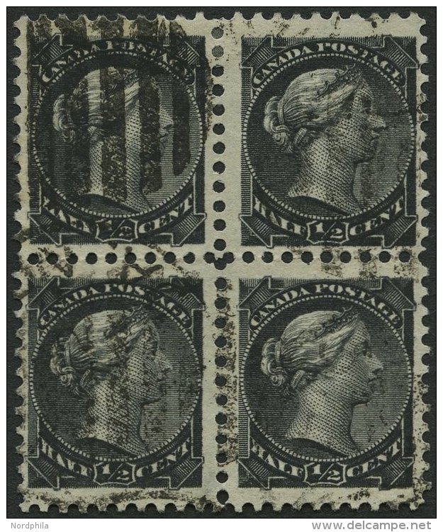 KANADA 25A VB O, 1882, 1/2 C. Schwarz Im Viererblock, Pracht - Canada