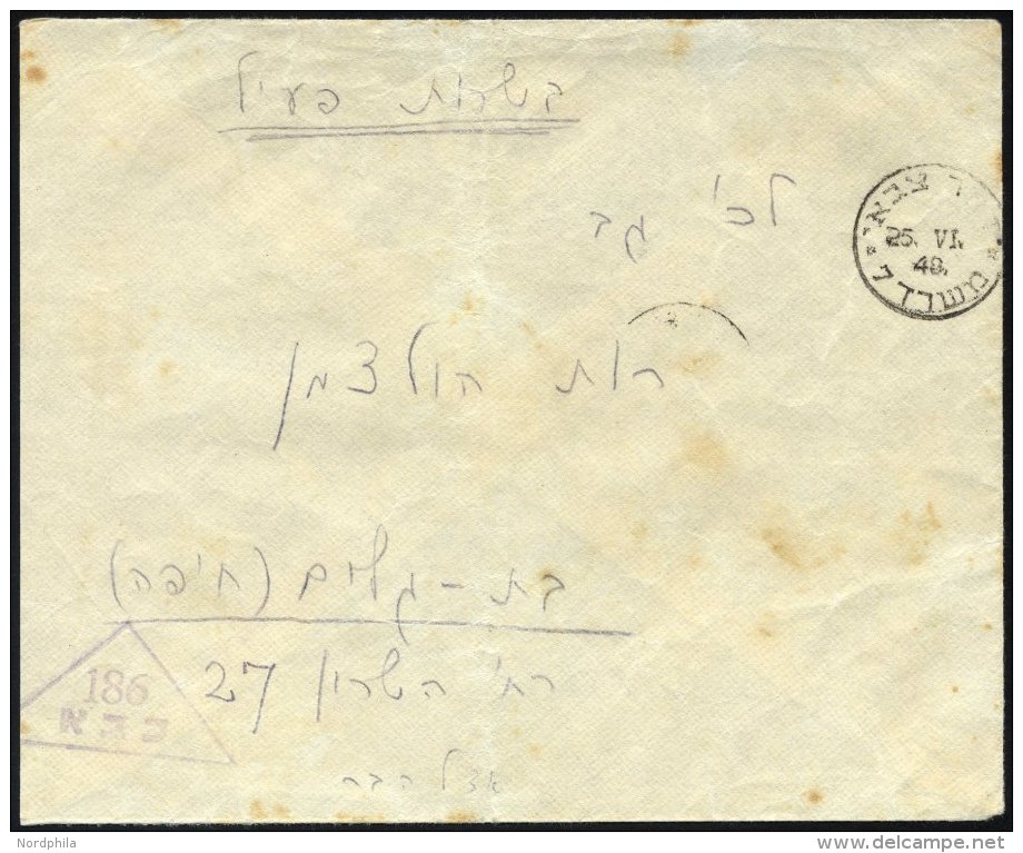 ISRAEL 1948, Dreieckiger Feldpoststempel 186 Auf Feldpostbrief Von Kinnereth über Das Armeepostamt Nr. 7 In Affula - Andere & Zonder Classificatie