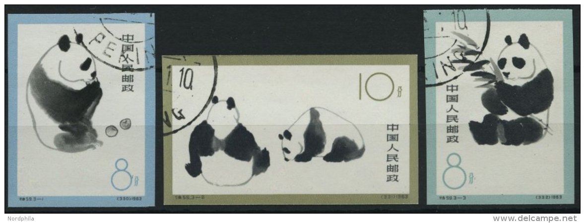 CHINA - VOLKSREPUBLIK 736-38B O, 1963, Großer Panda, Ungezähnt, Prachtsatz, Mi. 200.- - Autres & Non Classés