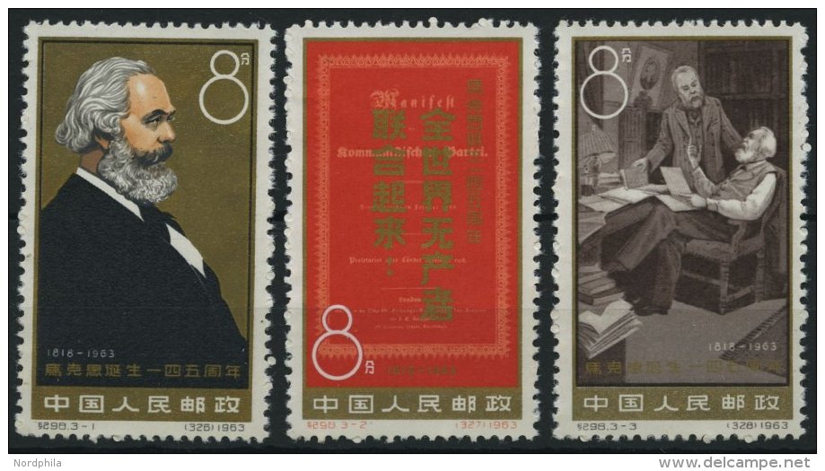 CHINA - VOLKSREPUBLIK 699-701 (*), 1963, 145. Geburtstag Von Karl Marx, Wie Verausgabt Ohne Gummi, Normale Zähnung, - Autres & Non Classés