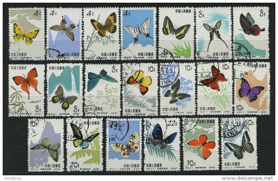 CHINA - VOLKSREPUBLIK 689-98,726-35 O, 1963, Schmetterlinge, Rauhe Zähnung, 2 Prachtsätze (20 Werte), Mi. 100. - Autres & Non Classés