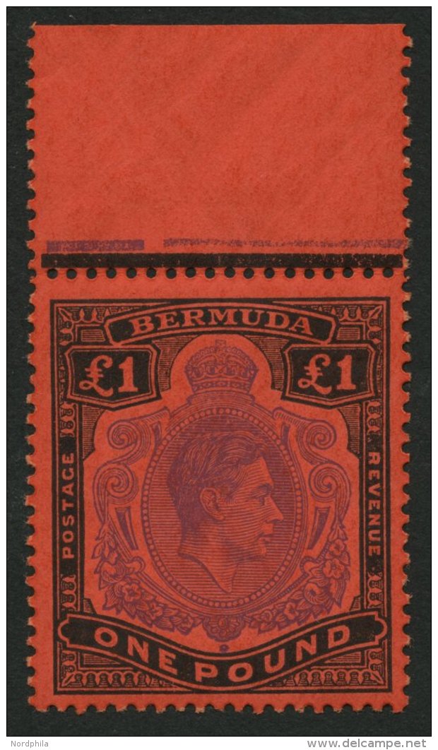 BERMUDA-INSELN 116c **, 1951, 1 &pound; Schwarz/violett Auf Scharlach, Gezähnt 13 (SG 121d), Postfrisch, Pracht - Bermuda