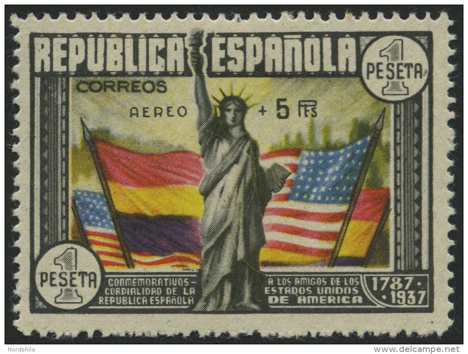 SPANIEN 713 *, 1938, 1 Pta. AEREO, Falzrest, Normale Zähnung, Pracht - Used Stamps