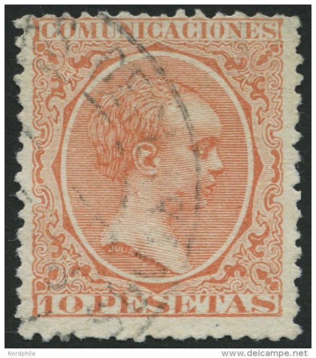 SPANIEN 201 O, 1889, 10 Pta. Ziegelrot, Rauhe Zähnung, Pracht, Mi. 100.- - Used Stamps