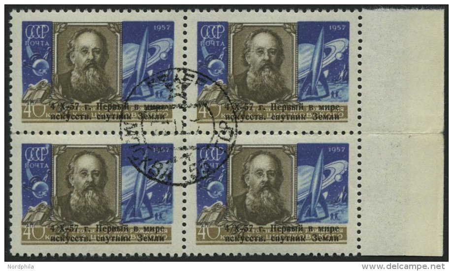 SOWJETUNION 2026 VB O, 1957, 40 K. Sputnik I Im Randviererblock, Pracht, Mi. 140.- - Used Stamps