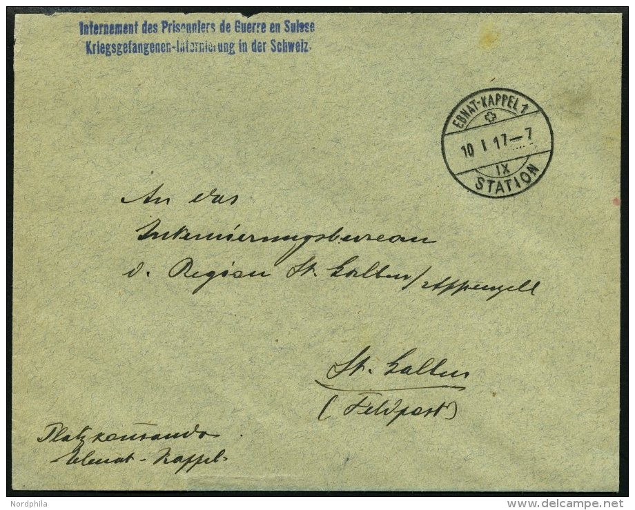 MILITÄRFELDPOST 1917, Brief Eines Internierten Kriegsgefangenen Aus Dem Lager EBNAT-KAPPEL Nach St. Gallen, Mit Bla - Other & Unclassified